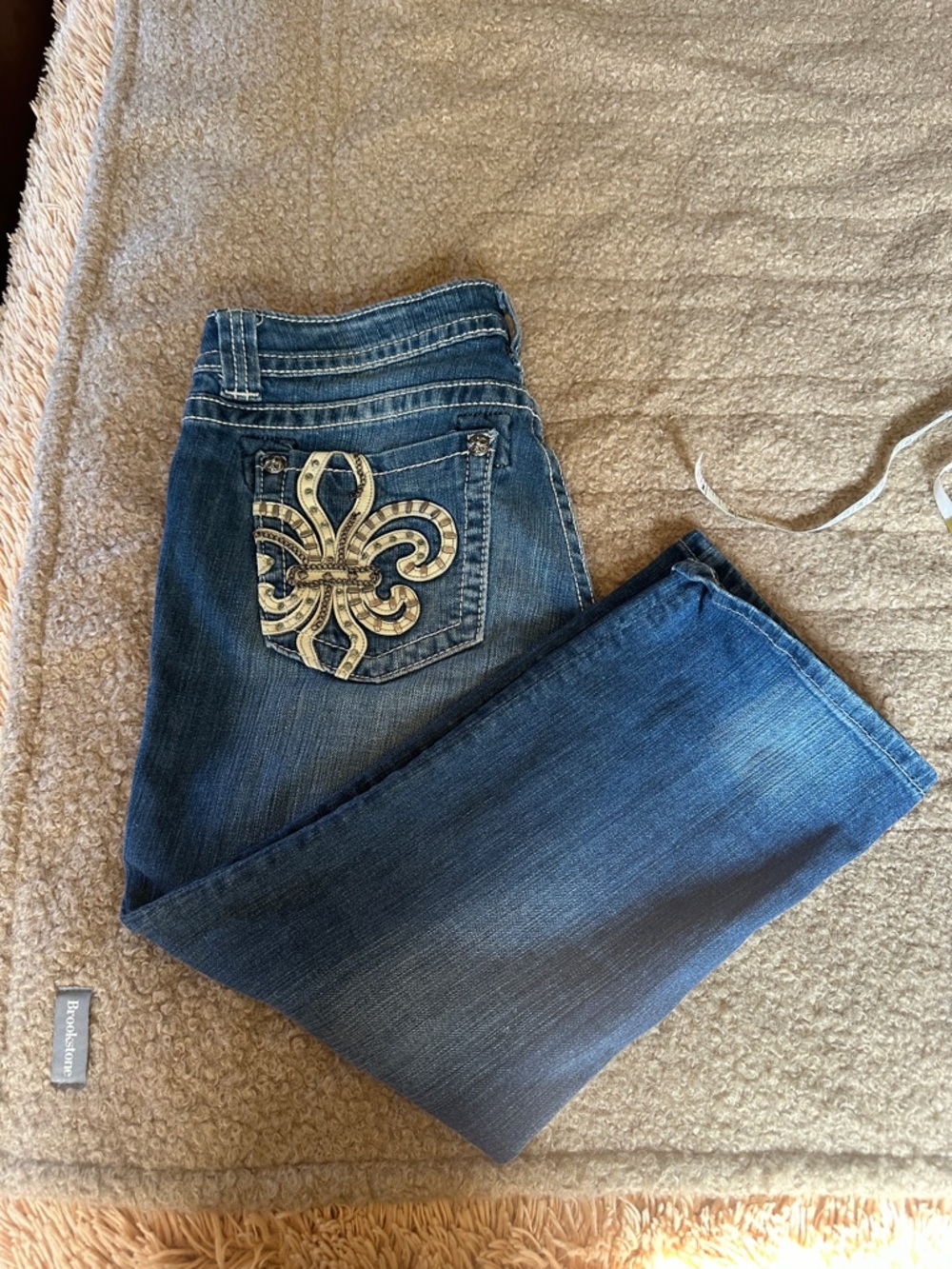 Miss Me Dark Blue Boot Cut Jeans with Embellished Fleur-de-Lis Pocket